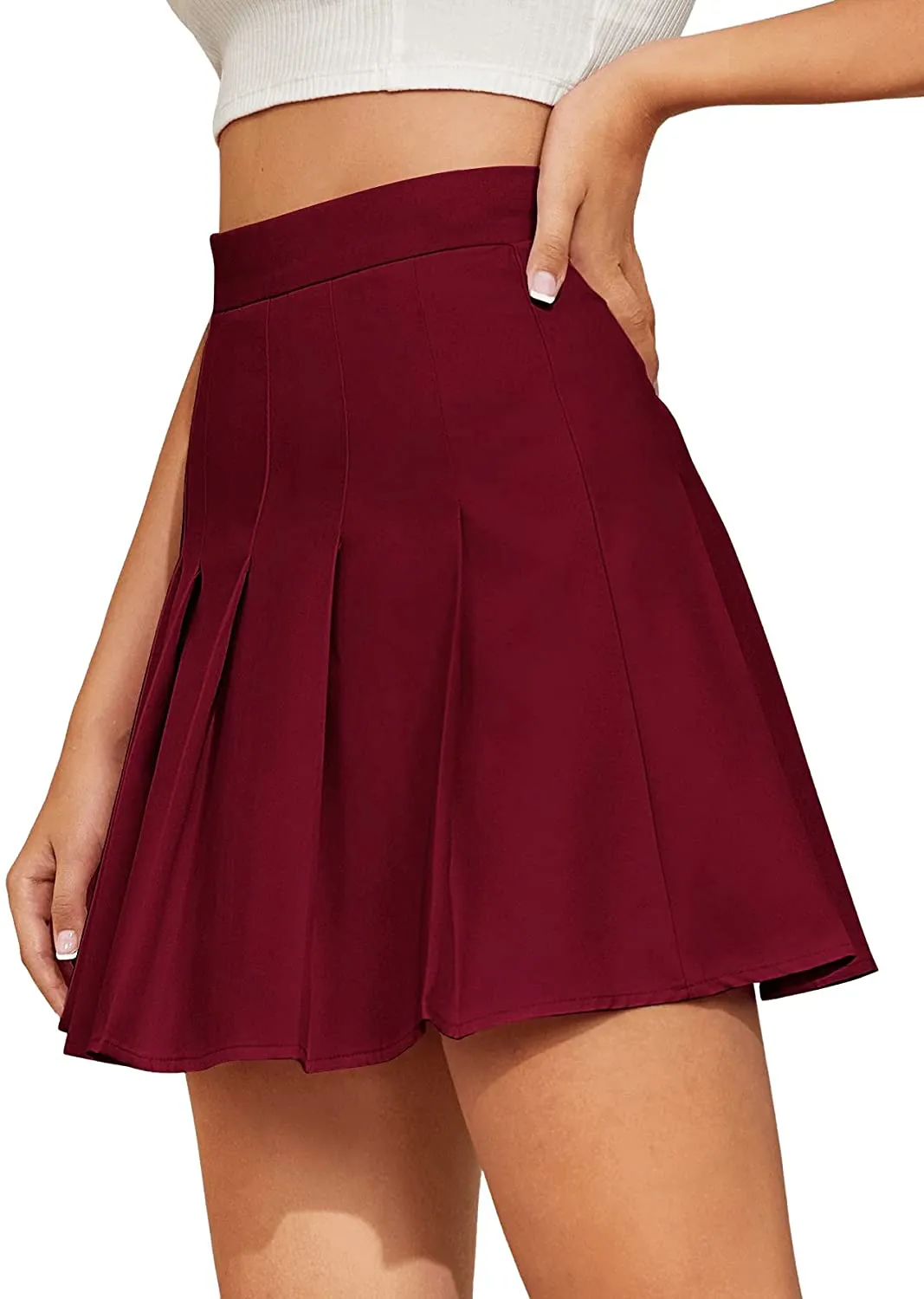 SweatyRocks Women's High Waist Pleated Flared A Line Mini Skater Skirt