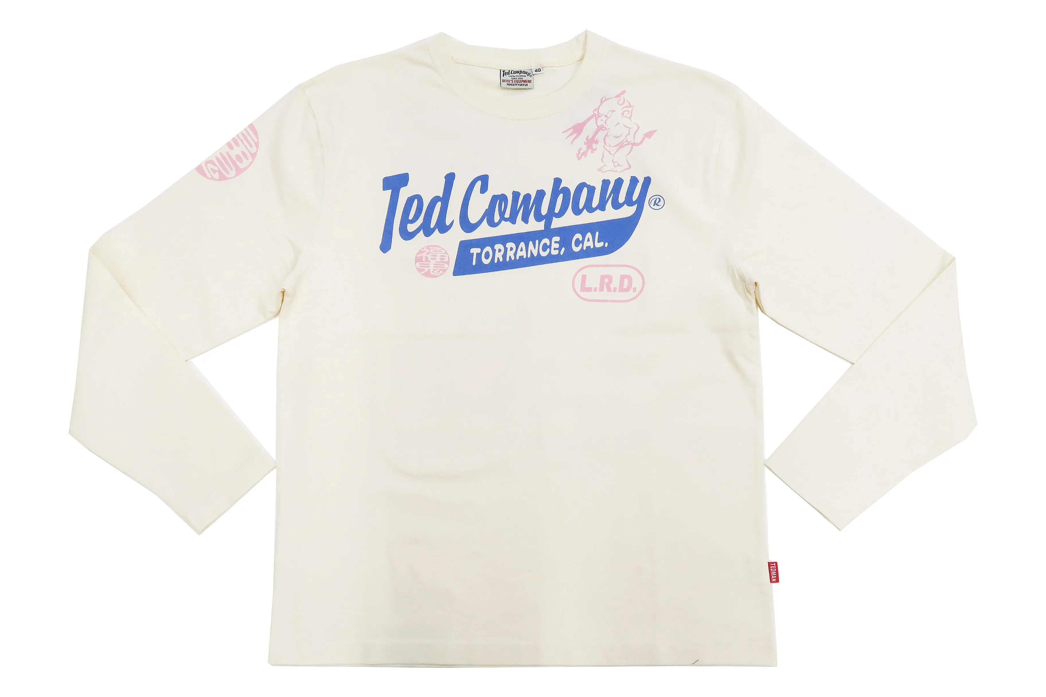 Tedman T-Shirt Men's Lucky Devil Logo Graphic Long Sleeve Tee Efu-Shokai TDLS-355 Off-White