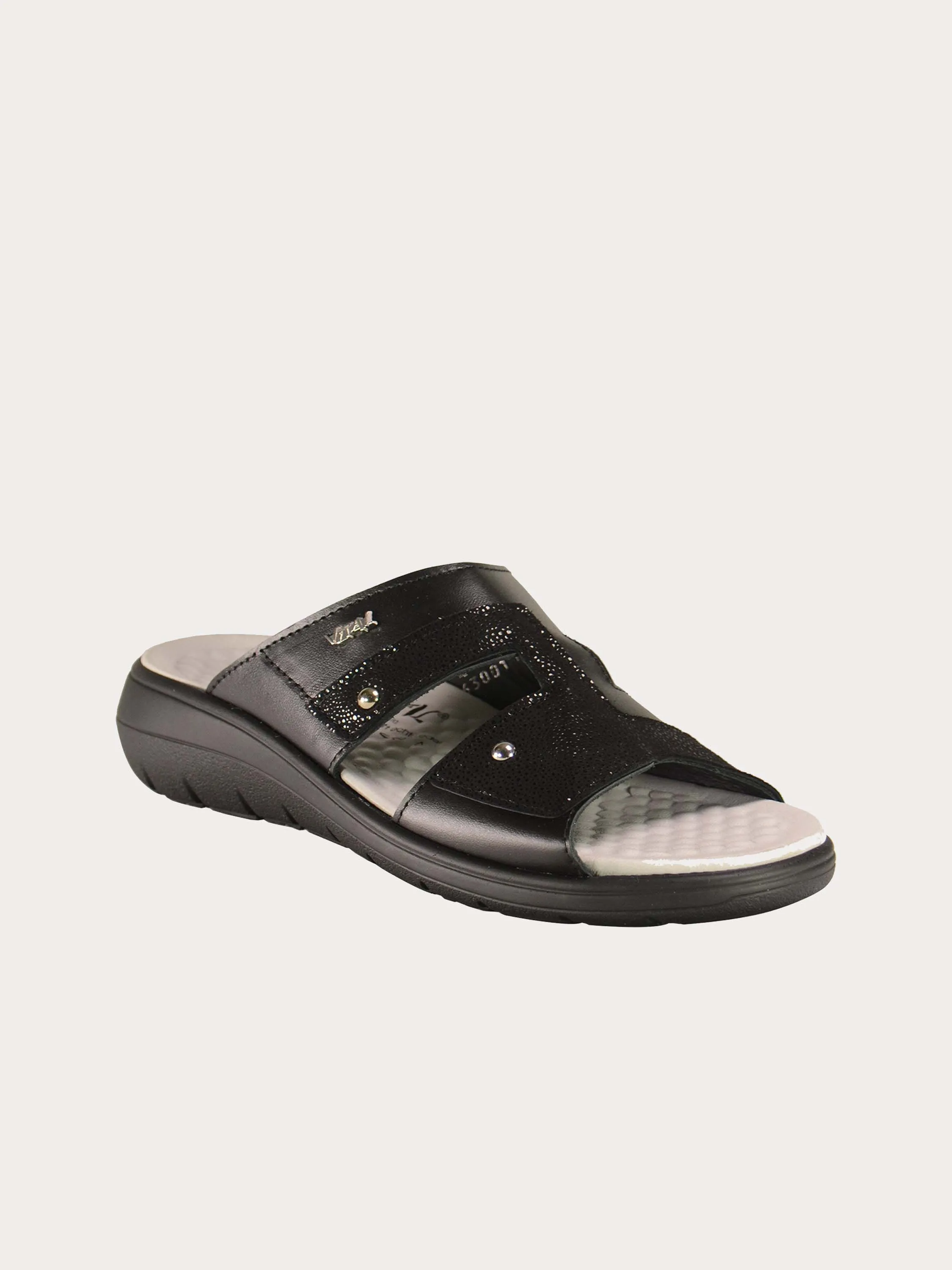 Vital Women's Black Slider Leather Sandals