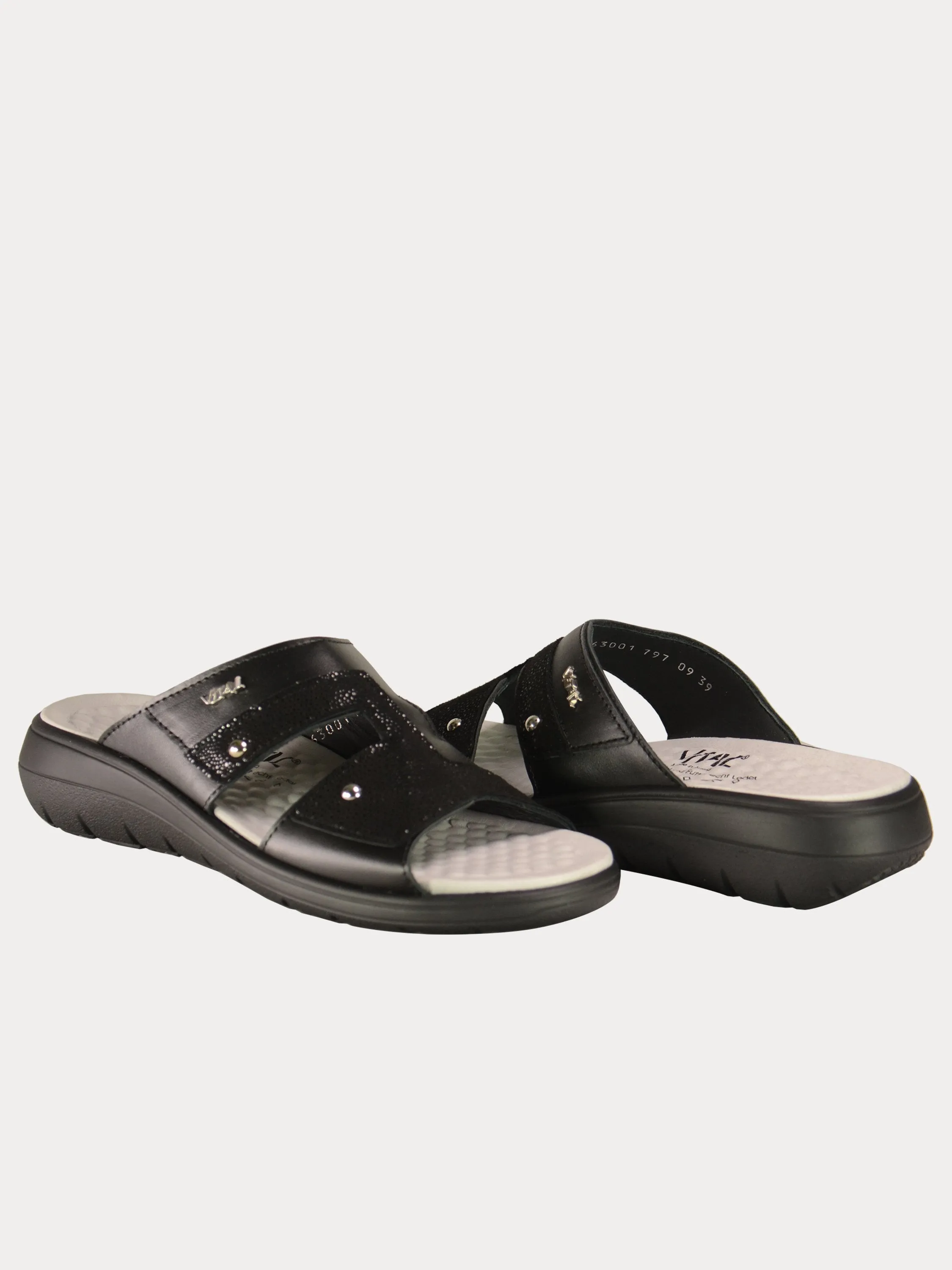 Vital Women's Black Slider Leather Sandals