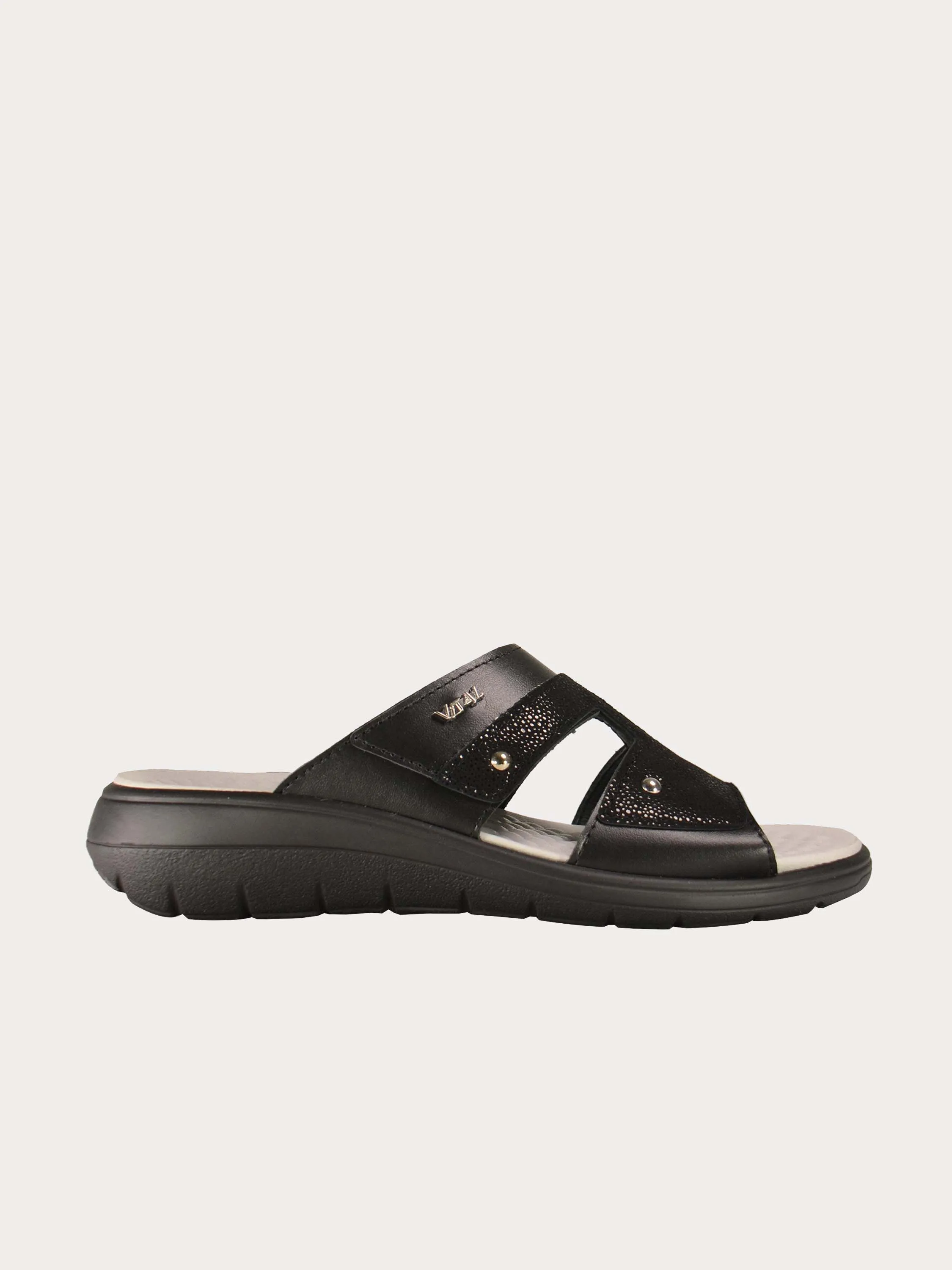 Vital Women's Black Slider Leather Sandals