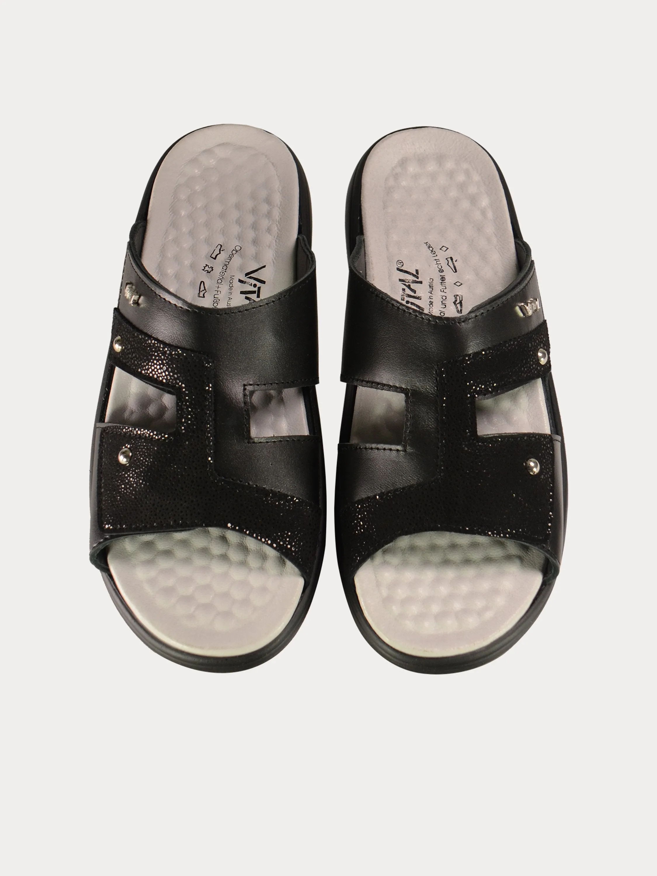 Vital Women's Black Slider Leather Sandals