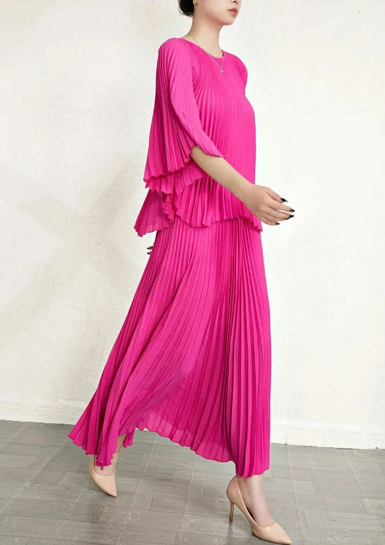 Women's 2 Piece Pink Pleats Please Long Skirt Set