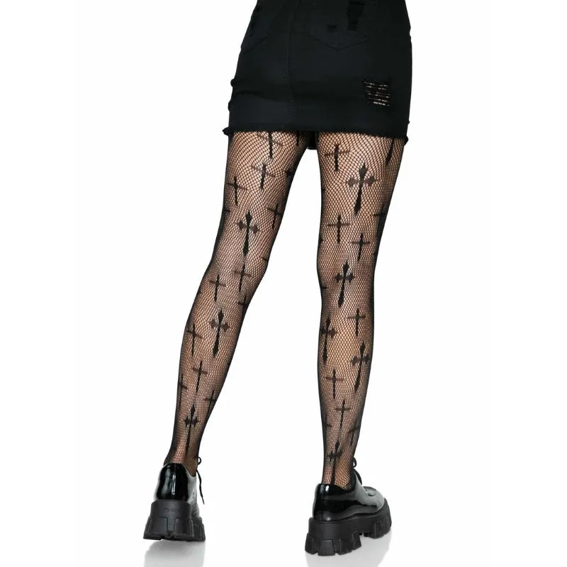 Worship Me Cross Net Tights