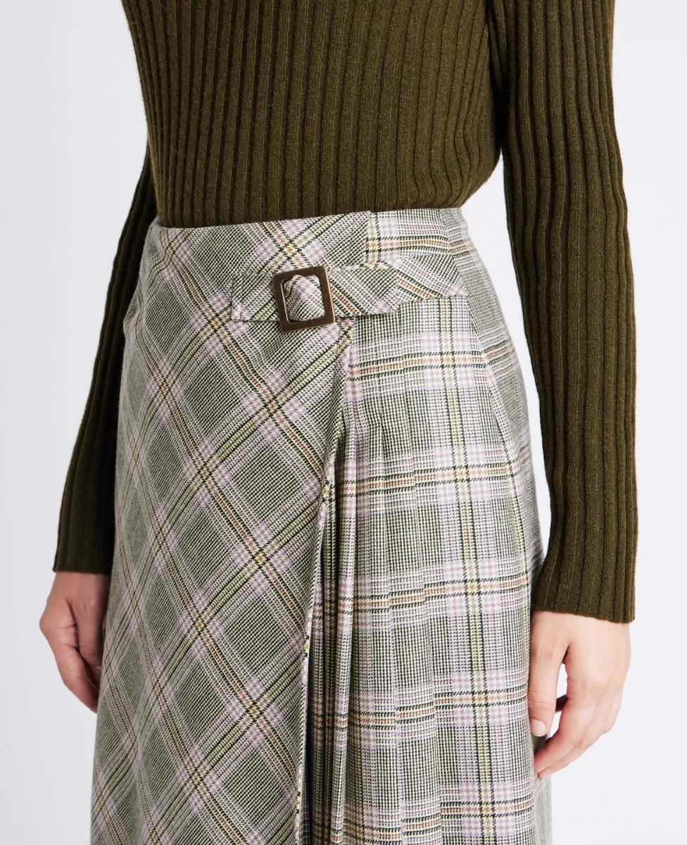 Wrap Pleated Tweed Skirt