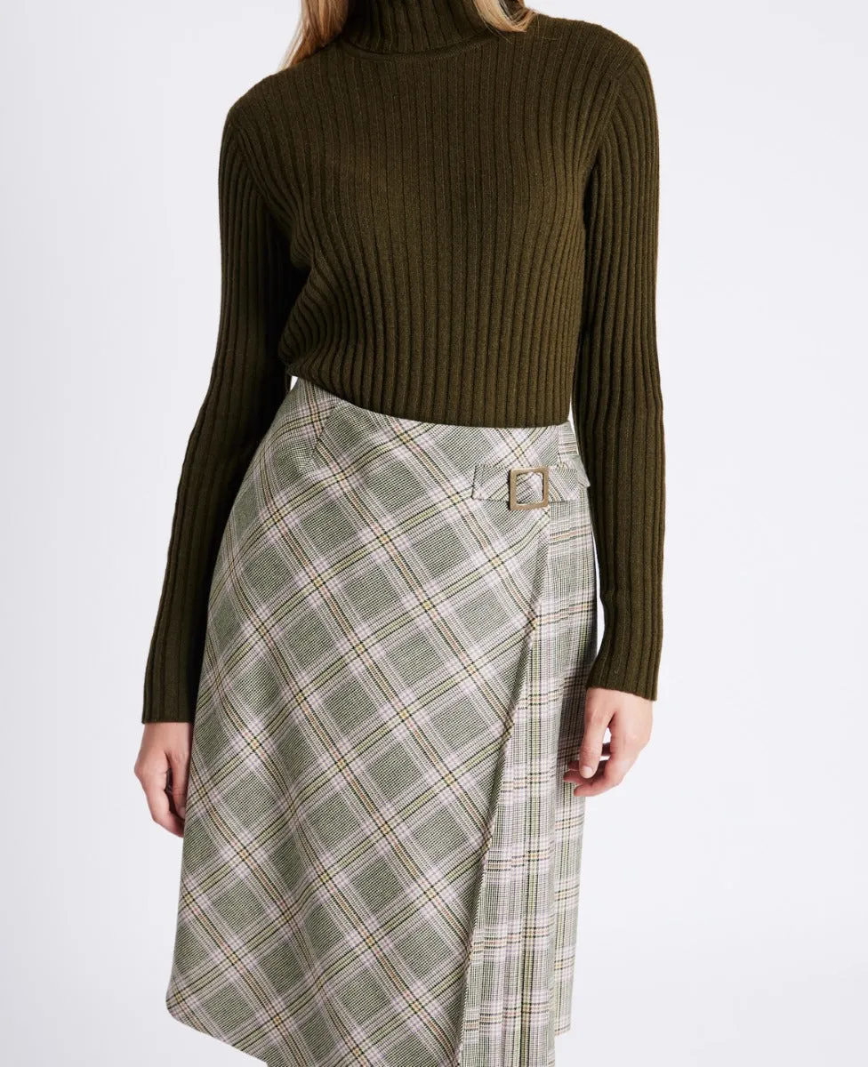 Wrap Pleated Tweed Skirt